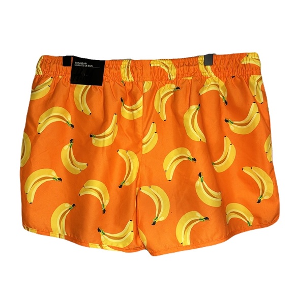 NWT H&M Large All Over Banana Print 3” Inseam Swim Trunks Shorts Orange Mesh - Picture 2 of 7